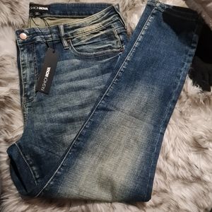 Charles Crosshatch Tinted Stratch Skinny Jeans - Dark wish